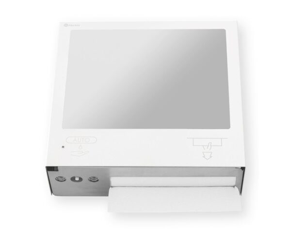 Pojemnik na ręczniki składane z bezdotykowym automatycznym dozownikiem mydła w pianie i z lustrem ze stali SuperMirror „3 w 1" MERIDA STELLA SLIM WHITE LINE COMBO, biały Pojemnik na ręczniki składane z bezdotykowym automatycznym dozownikiem mydła w pianie i z lustrem ze stali SuperMirror „3 w 1" MERIDA STELLA SLIM WHITE LINE COMBO, biały