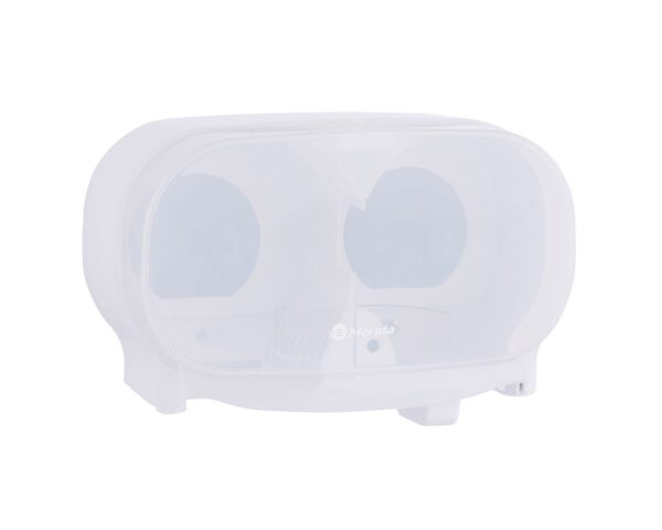 Pojemnik na dwie rolki papieru toaletowego bez gilzy MERIDA HARMONY, tworzywo, biały transparentny