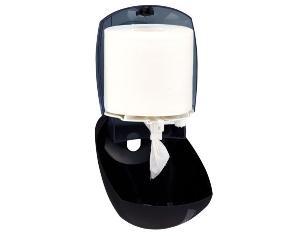 Pojemnik na papier toaletowy lub ręczniki w roli w systemie listkowym CENTER PULL, tworzywo ABS, czarny Pojemnik na papier toaletowy lub ręczniki w roli w systemie listkowym CENTER PULL, tworzywo ABS, czarny