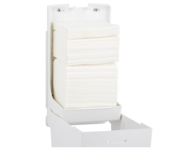 Pojemnik na papier toaletowy w listkach MERIDA TOP, pojemność do 450 szt., tworzywo ABS, biały, okienko niebieskie Pojemnik na papier toaletowy w listkach MERIDA TOP, pojemność do 450 szt., tworzywo ABS, biały, okienko niebieskie