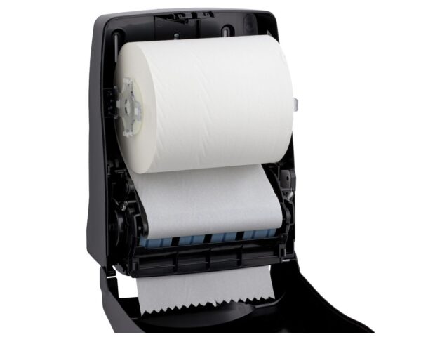 Mechaniczny podajnik ręczników papierowych w rolach MERIDA ONE AUTOMATIC MAXI, tworzywo ABS, czarny Mechaniczny podajnik ręczników papierowych w rolach MERIDA ONE AUTOMATIC MAXI, tworzywo ABS, czarny