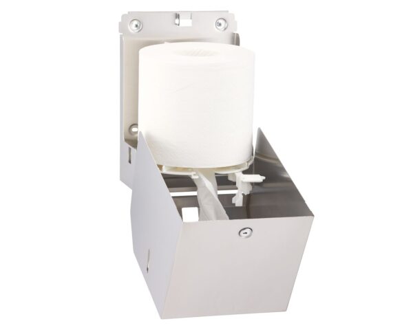 Pojemnik na ręczniki papierowe w rolach lub papier toaletowy w systemie listkowym MERIDA STELLA MINI, stal matowa Pojemnik na ręczniki papierowe w rolach lub papier toaletowy w systemie listkowym MERIDA STELLA MINI, stal matowa