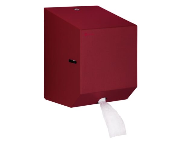 Pojemnik na ręczniki papierowe w rolach lub papier toaletowy w systemie listkowym MERIDA STELLA RED LINE MINI, czerwony Pojemnik na ręczniki papierowe w rolach lub papier toaletowy w systemie listkowym MERIDA STELLA RED LINE MINI, czerwony