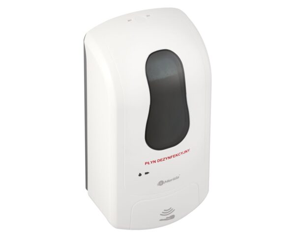 Bezdotykowy automatyczny dozownik płynu dezynfekcyjnego w sprayu MERIDA ONE na jednorazowe wkłady 1000 ml, tworzywo ABS, biały Bezdotykowy automatyczny dozownik płynu dezynfekcyjnego w sprayu MERIDA ONE na jednorazowe wkłady 1000 ml, tworzywo ABS, biały