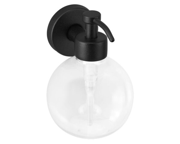 Dozownik mydła w płynie z pojemnikiem w kształcie kuli mocowany do ściany MERIDA STELLA BLACK LINE, pojemność zbiornika 150 ml, czarny Dozownik mydła w płynie z pojemnikiem w kształcie kuli mocowany do ściany MERIDA STELLA BLACK LINE, pojemność zbiornika 150 ml, czarny