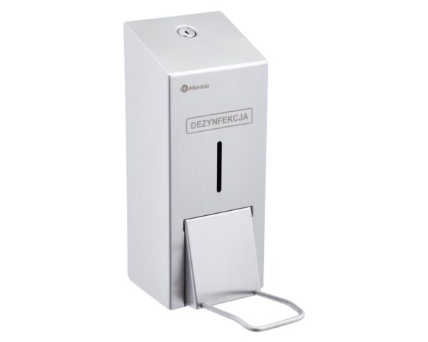 Dozownik płynu dezynfekcyjnego w sprayu z przyciskiem łokciowym MERIDA STELLA, pojemność zbiornika 800 ml, stal matowa Dozownik płynu dezynfekcyjnego w sprayu z przyciskiem łokciowym MERIDA STELLA, pojemność zbiornika 800 ml, stal matowa