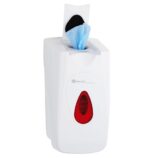 Dozownik nasączonych chusteczek do dezynfekcji rąk i powierzchni na jednorazowe wkłady MERIDA TOP biały, okienko czerwone