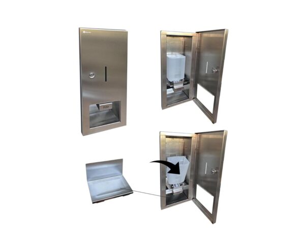 Wnękowy dozownik mydła w płynie, pojemność zbiornika 800 ml, stal matowa Wnękowy dozownik mydła w płynie, pojemność zbiornika 800 ml, stal matowa