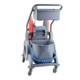 Wózek serwisowy do sprzątania, dwuwiadrowy, 2× wiadro 15 l, kuweta 8 l, czerwona prasa