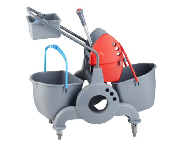 Wózek dwuwiadrowy 30 l (2 x 15 l), z kuwetą 8 l, czerwona prasa Wózek dwuwiadrowy 30 l (2 x 15 l), z kuwetą 8 l, czerwona prasa