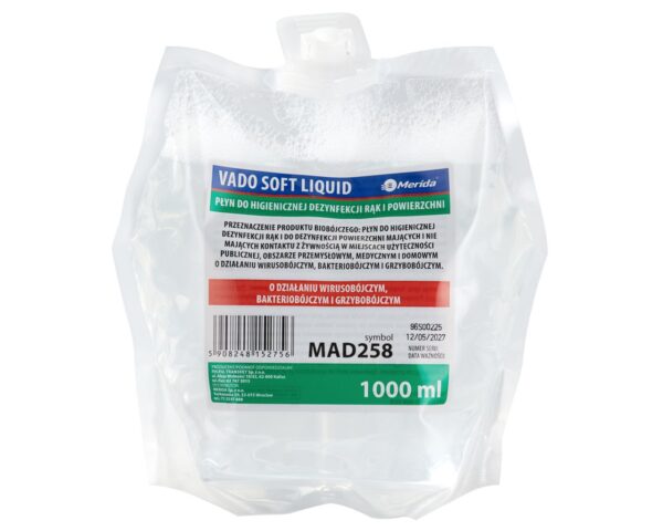 MERIDA VADO SOFT bezalkoholowy płyn do higienicznej dezynfekcji rąk i powierzchni, jednorazowy wkład 1000 ml