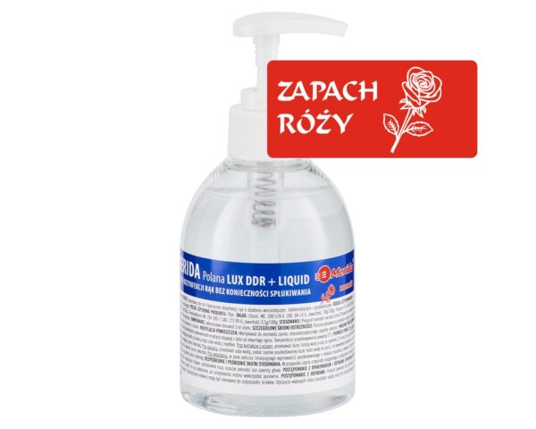 Płyn dezynfekcyjny o zapachu róży MERIDA POLANA LUX DDR+ LIQUID do higienicznej dezynfekcji rąk, butelka 300 ml z pompką