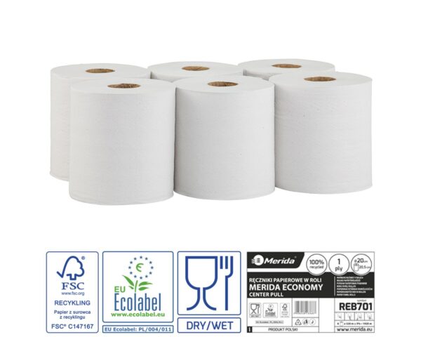 Pojemnik na ręczniki w roli MERIDA ONE CENTER PULL biały za 75 zł netto przy zakupie 2 opakowań ręczników w roli MERIDA ECONOMY CENTER PULL MAXI REB701 (12 x 320 m = 3 840 m)