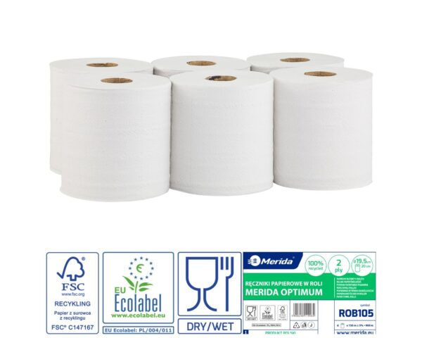 Pojemnik na ręczniki w roli MERIDA ONE CENTER PULL biały za 75 zł netto przy zakupie 2 opakowań ręczników w roli MERIDA OPTIMUM MAXI ROB105 (12 x 150 m = 1 500 m)