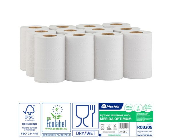 Pojemnik na ręczniki w roli MERIDA HARMONY za 50 zł netto przy zakupie 2 opakowań ręczników w roli MERIDA OPTIMUM MINI ROB205 (24 x 60 m = 1 440 m)
