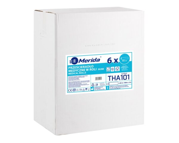 Prześcieradło medyczne w roli, celulozowe, dwuwarstwowe, szer. 50 cm, dł. 80 m, SUPER BIAŁE, karton 6 szt.