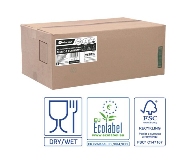 Ręczniki papierowe MERIDA ECONOMY, białe, jednowarstwowe, 4000 szt., ECOLABEL