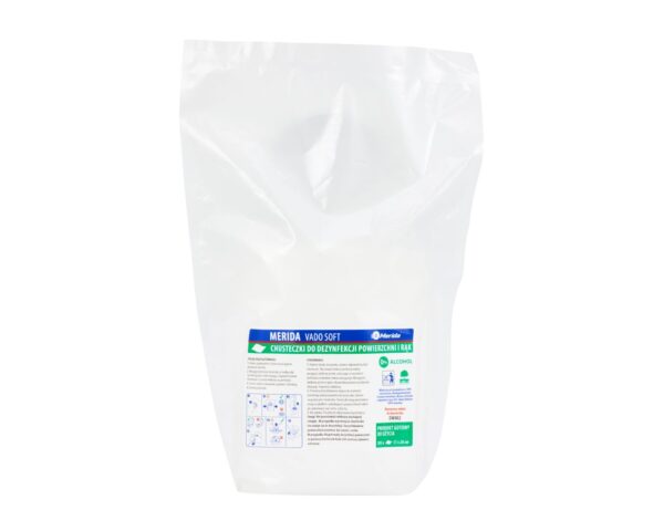 Chusteczki nasączone do dezynfekcji rąk i powierzchni MERIDA VADO SOFT, bezalkoholowe, 105 listków. Chusteczki nasączone do dezynfekcji rąk i powierzchni MERIDA VADO SOFT, bezalkoholowe, 105 listków.