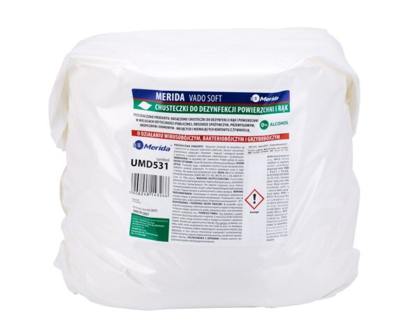 Chusteczki nasączone do dezynfekcji rąk i powierzchni MERIDA VADO SOFT, bezalkoholowe, wkład uzupełniający do wiadra 10 l, rolka 122,36 m, 322 listki Chusteczki nasączone do dezynfekcji rąk i powierzchni MERIDA VADO SOFT, bezalkoholowe, wkład uzupełniający do wiadra 10 l, rolka 122,36 m, 322 listki
