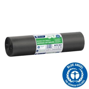 Worki na śmieci 120 l, MERIDA OPTIMUM BLUE ANGEL, czarne, 70x110 cm, rolka 50 szt.