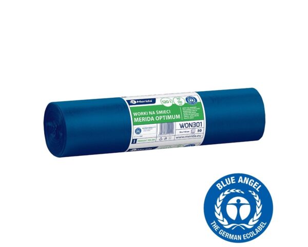 Worki na śmieci 120 l, MERIDA OPTIMUM BLUE ANGEL, niebieskie, 70x110 cm, rolka 50 szt.