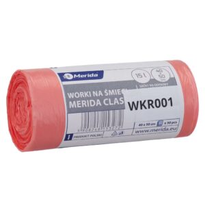 Worki na śmieci do kosza KSM305 15 l, MERIDA, czerwone, 40x50 cm, rolka 50 szt.